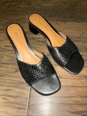 Naturalizer Black Woven Leather Slide Mules